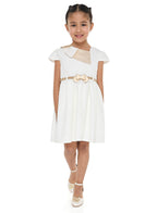 Ivory/Gold Lapel Jacquard Dress