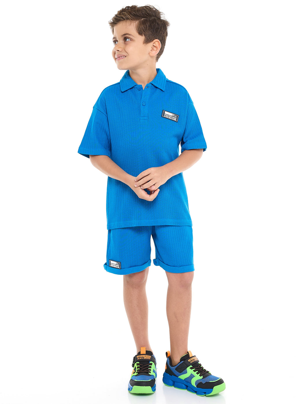 Boys' Jacquard 2-Piece Set - Polo T-Shirt With Label Detail And Matching Shorts With Pockets,