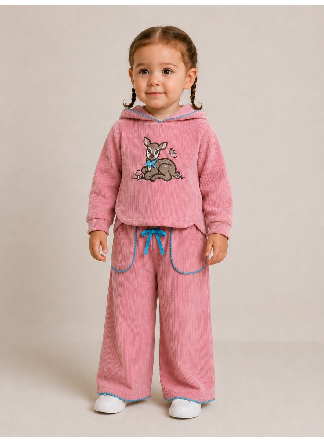 Baby Girls Hoodie and Pants Set with Deer Print