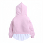 victor and jane girls light pink hoodie with a white layered hem detail, back view