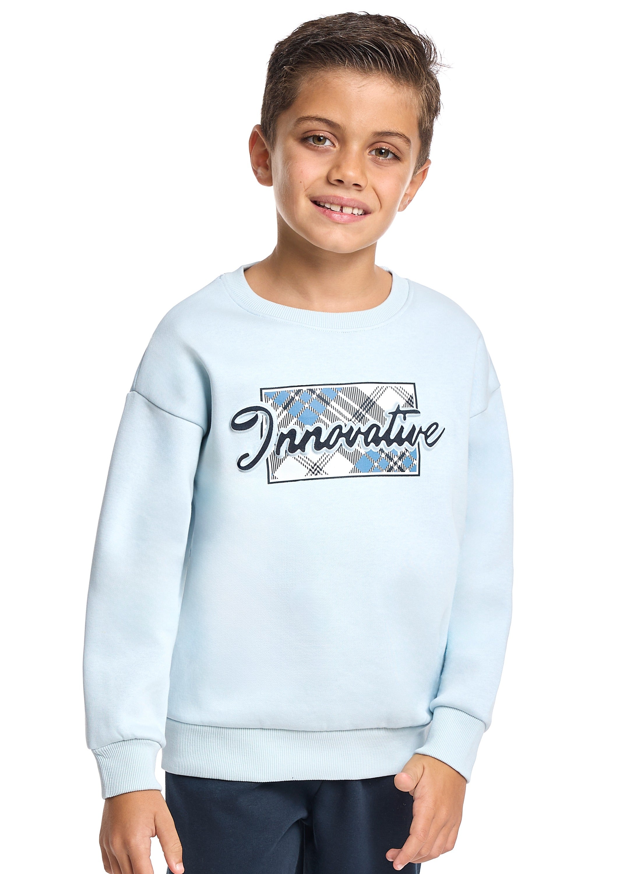 Victor And Jane Cotton Innovative Graphic Full Sleeves Sweatshirt & Joggers Set - Blue