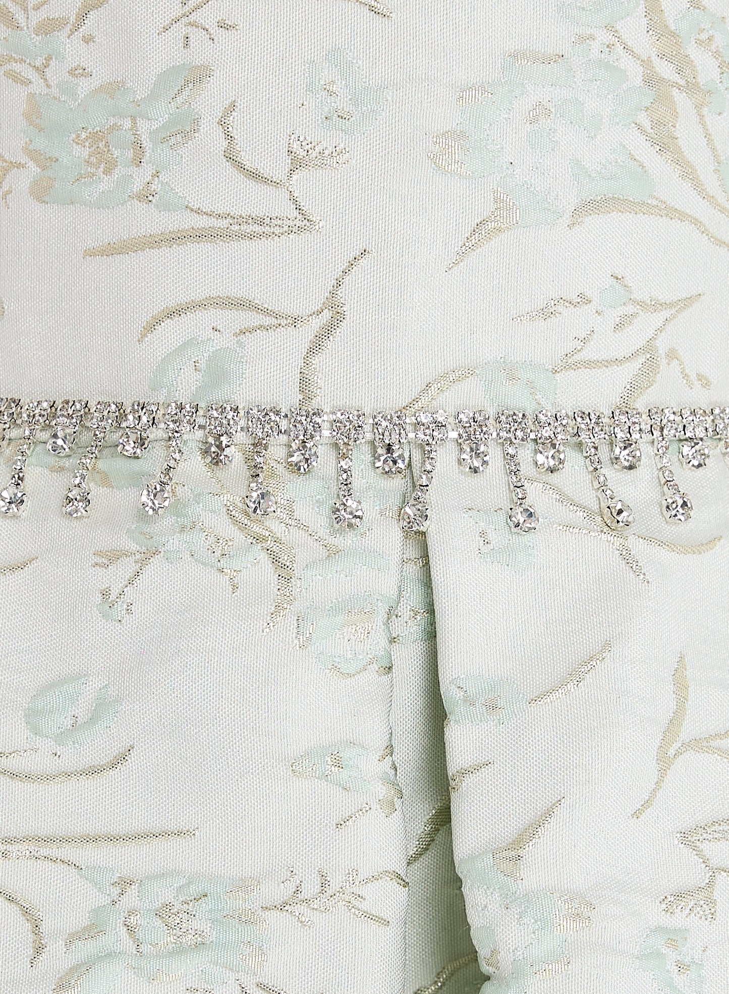 Mint Green/Gold Jacquard High Low Tail Dress With Tulle Mesh