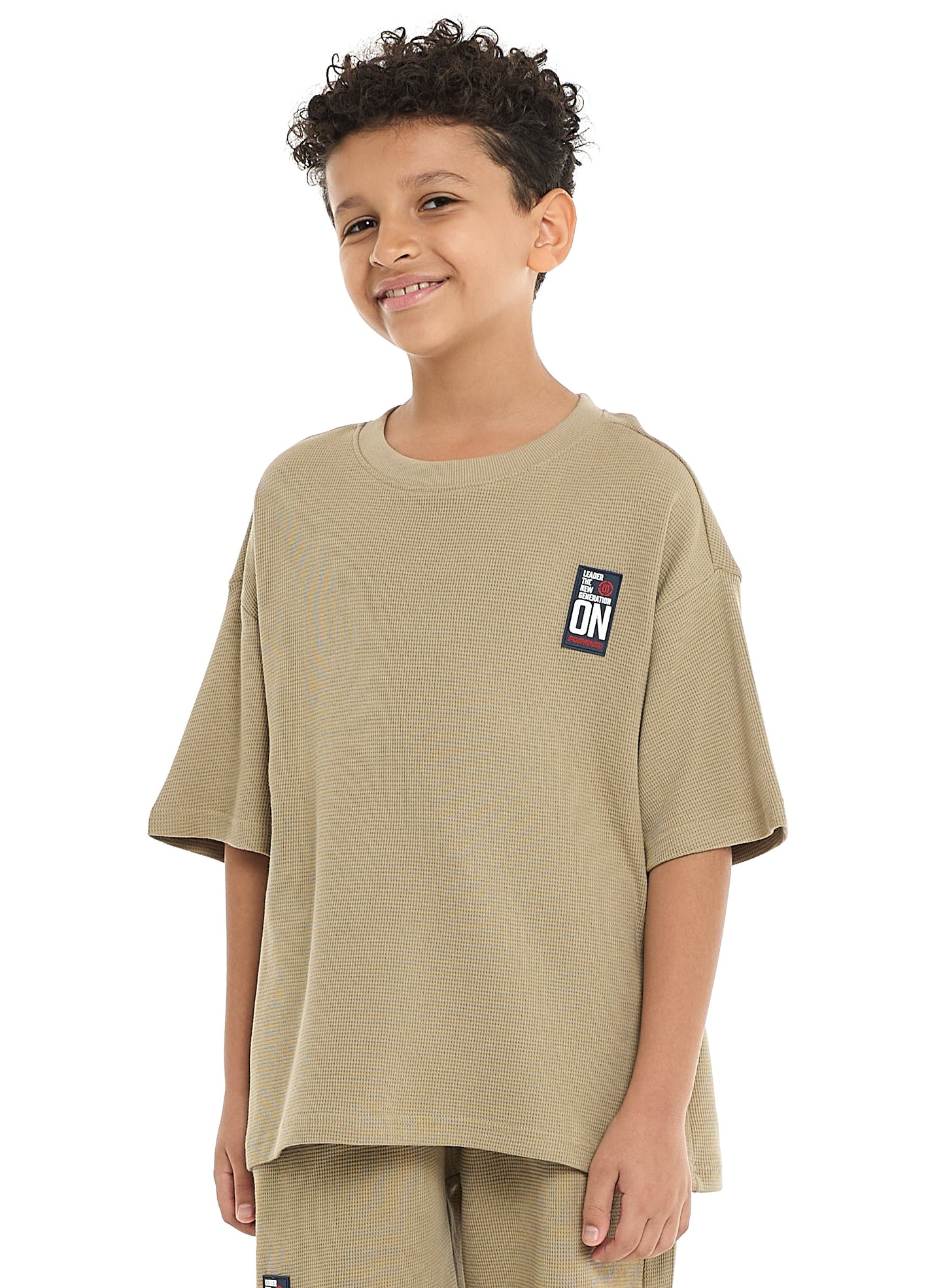 Victor and Jane Boys' Cord Set – Olive T-Shirt and Shorts Outfit with Label Detail