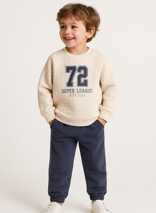 Boys Beige Quilted Sweatshirt Set (12M-5Y)