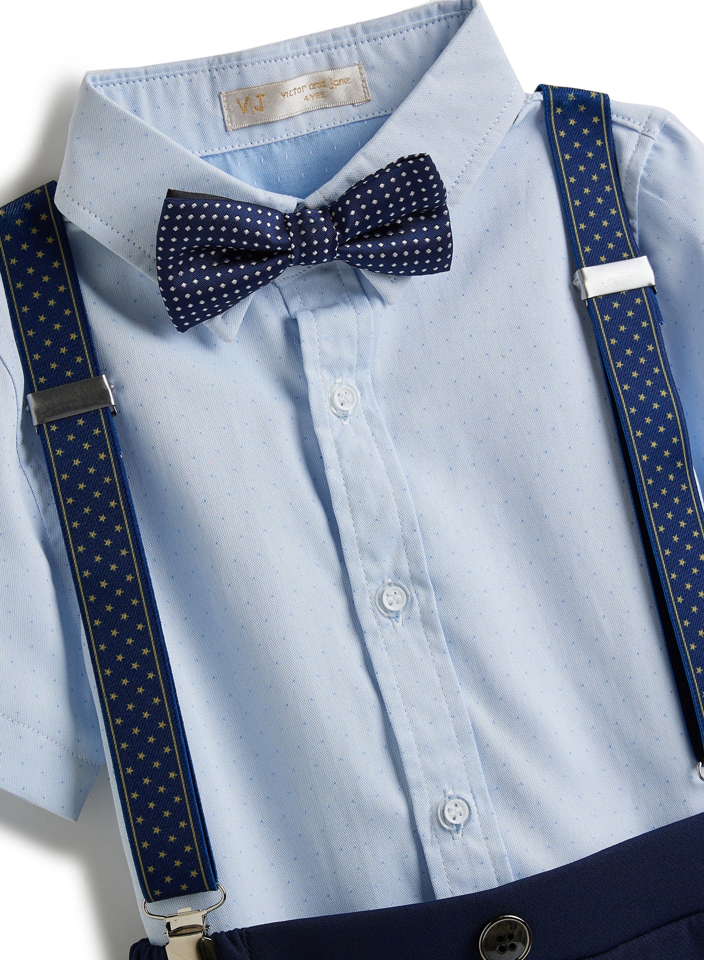 Blue Shorts And Braces Set With Shirt And Bow Tie