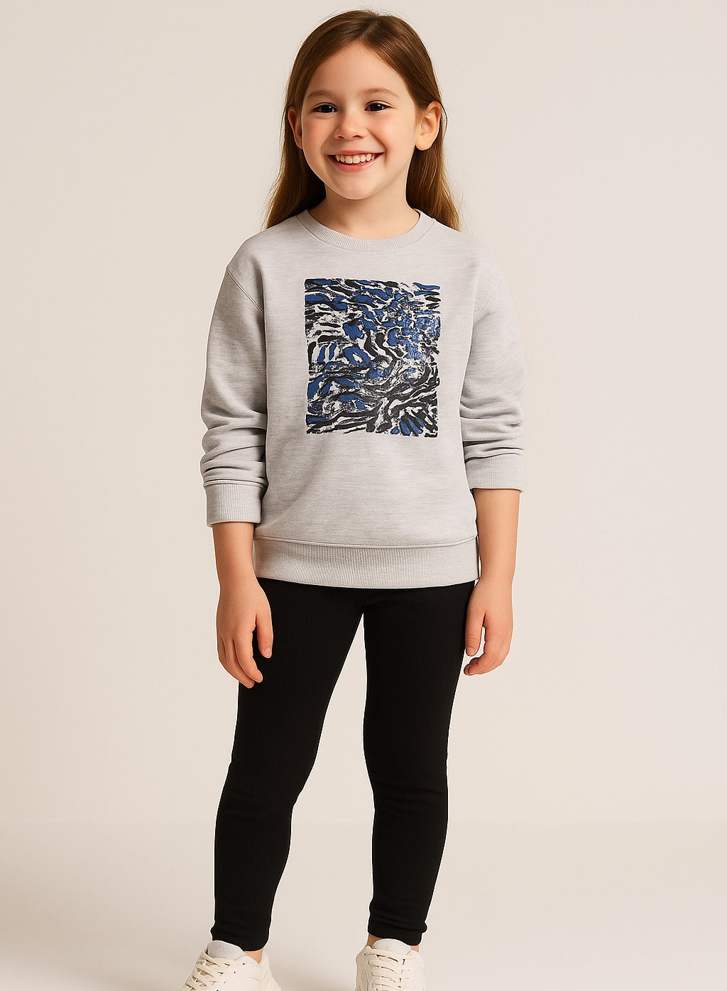 Girls’ Animal Print Patch Sweatshirt - Grey - Relaxed Fit