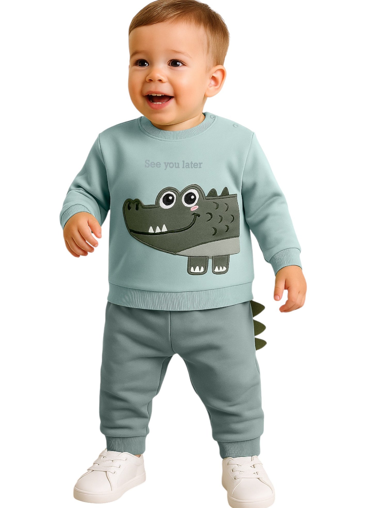 Baby Boys’ 2-Piece Set – “See You Later” Crocodile Sweatshirt & Joggers Set