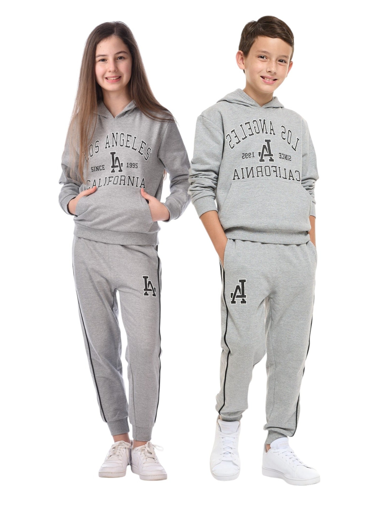 Boys And Girls' Relaxed Fit 2-Piece Hoodie And Jogger Set Grey