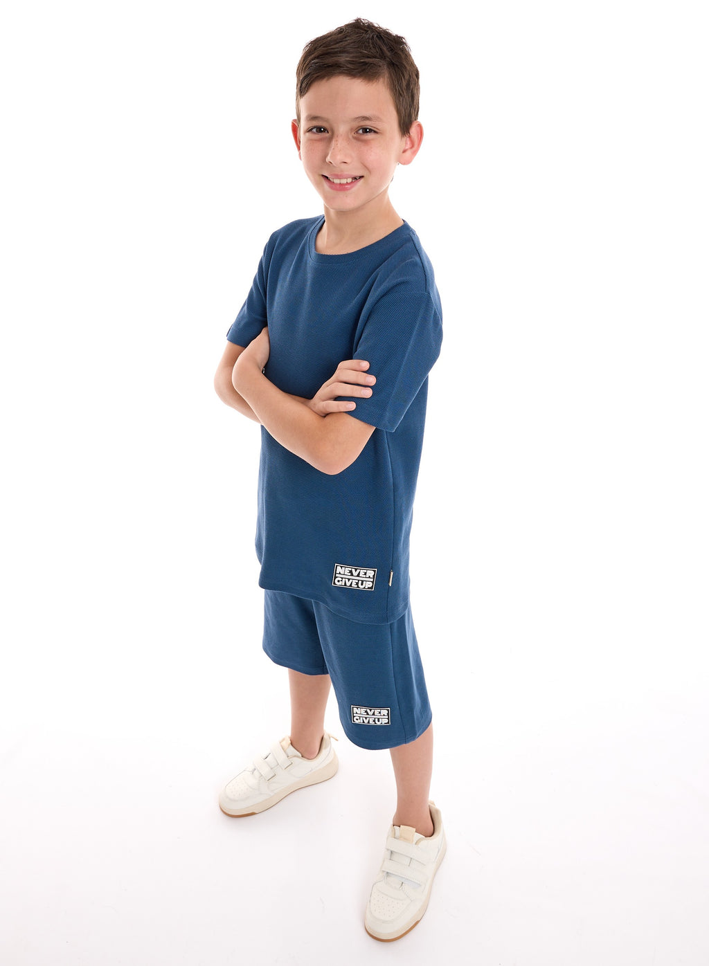 Victor and Jane Cotton Graphic Comfy Fit Half Sleeves T-Shirt & Shorts/Co-ord Set - Beige