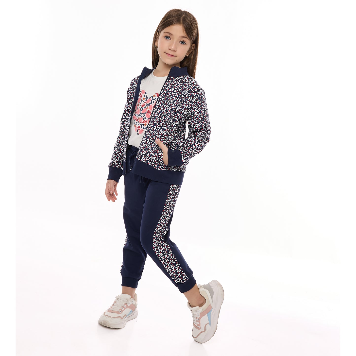 3 PIECE SET - GLITTER TOP WITH PRINTED JACKET AND MATCHING JOGGER