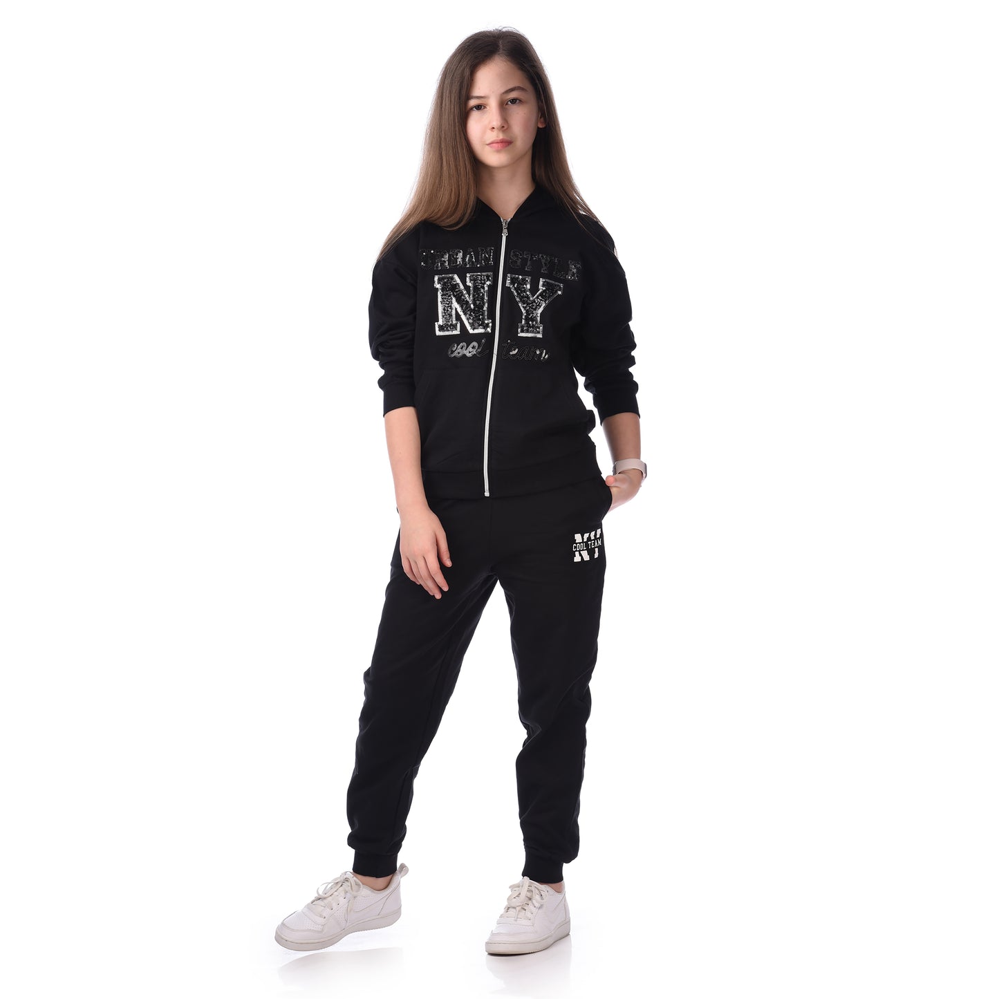 SEQUINS EMBROIDERY HOODIE WITH MATCHING JOGGERS COMFY FIT