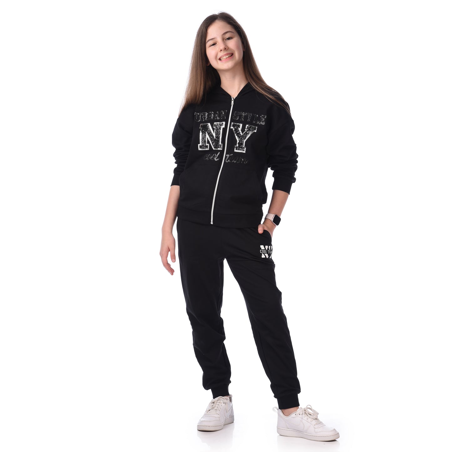 SEQUINS EMBROIDERY HOODIE WITH MATCHING JOGGERS COMFY FIT