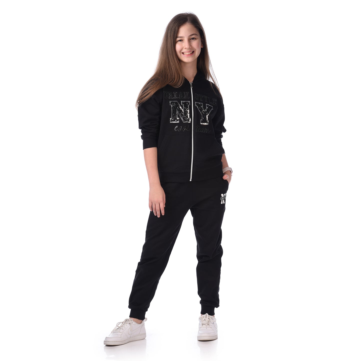 SEQUINS EMBROIDERY HOODIE WITH MATCHING JOGGERS COMFY FIT