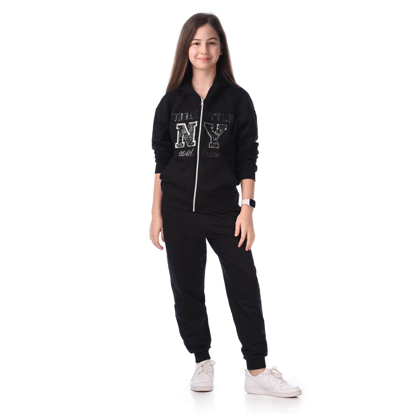 SEQUINS EMBROIDERY HOODIE WITH MATCHING JOGGERS COMFY FIT