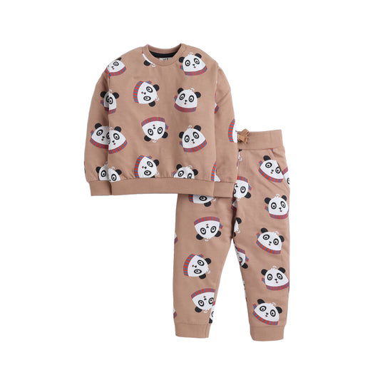 Printed Panda Sweatshirt and Jogger Set