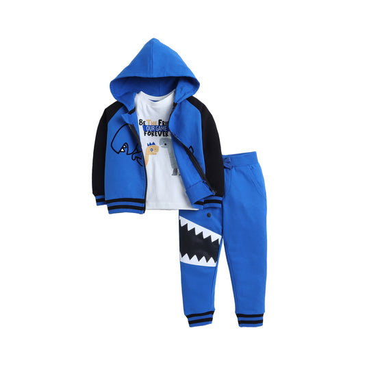 3 Pc Set - Blue Full-zipper Hoodie, and Blue Jogger Set