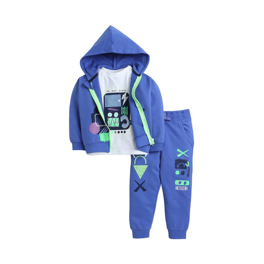 3 Pc Set - Blue full-zipper Hoodie, and Blue Jogger set