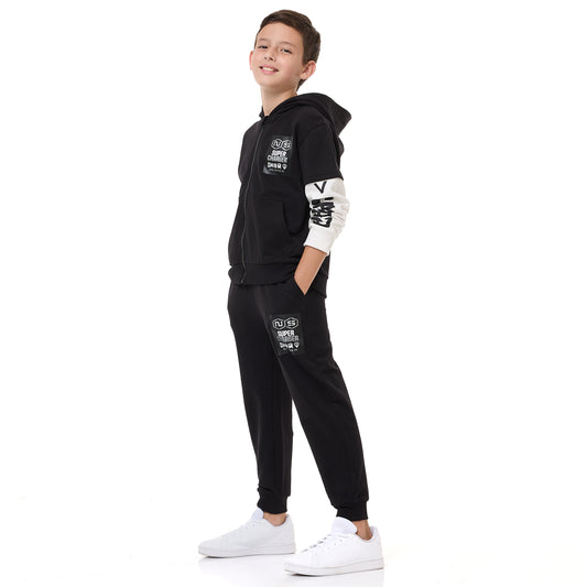 Black/Off White Cut & Sew Hoodie and Jogger Set