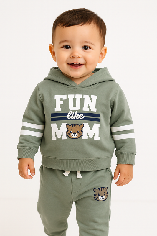 Baby Boys’ 2-Piece Set – “Fun Like Mom” Hoodie & Joggers Set