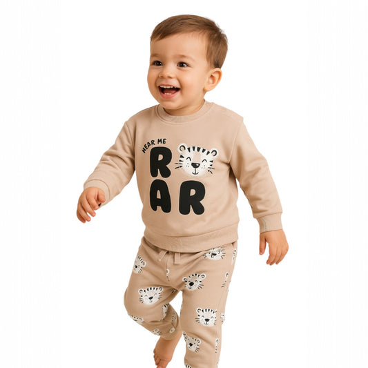 Baby Boys' 2-Piece Fleece Set – “Hear Me Roar” Sweatshirt & Printed Joggers Set