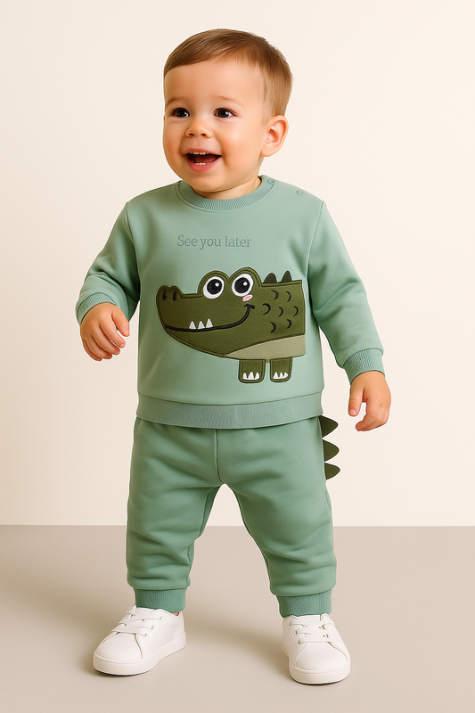 Baby Boys’ 2-Piece Set – “See You Later” Crocodile Sweatshirt & Joggers Set