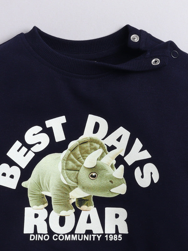 Infant Boys “Best Days Roar” Fleece Tracksuit – Navy 2-Piece Set