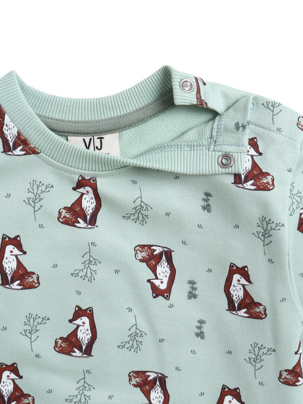 Infant Boys Fox Print Fleece Tracksuit – Sage 2-Piece Set