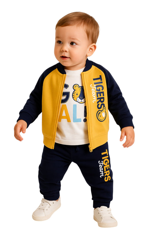 Infant Boys Tigers Team 3-Piece CVC Fleece Set – Navy & Mustard