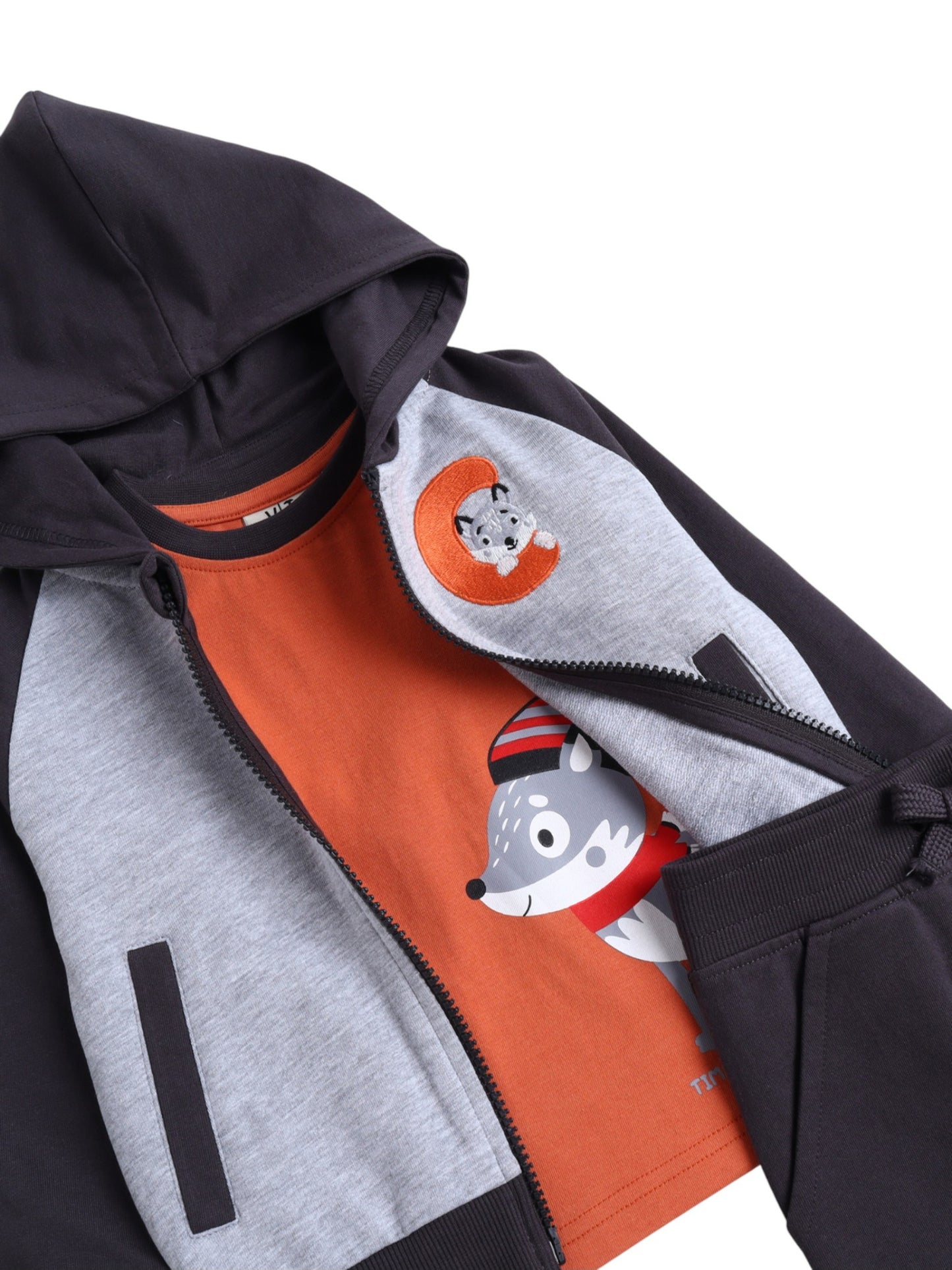 Infant Boys “Time for Winter” 3-Piece CVC Fleece Set – Orange & Navy