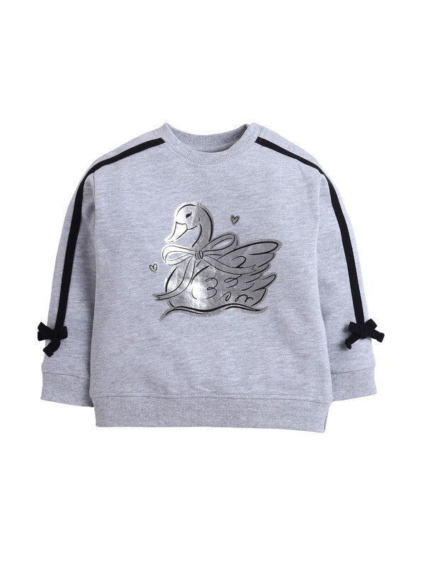 Baby Girl Swan Embroidered Fleece Tracksuit – Grey 2-Piece Set
