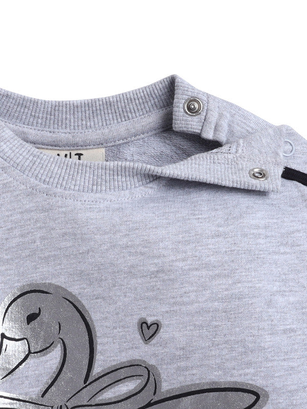 Baby Girl Swan Embroidered Fleece Tracksuit – Grey 2-Piece Set