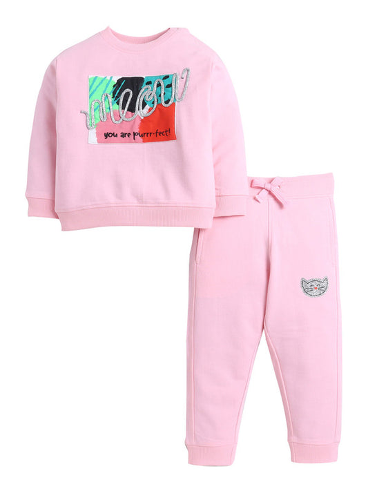Baby Girl Wild Graphic Fleece Tracksuit – Pink 2-Piece Set