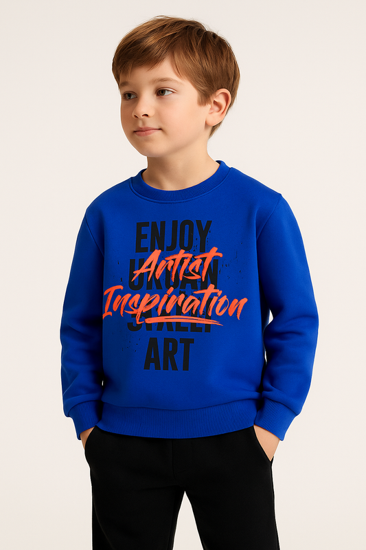 Boys' Printed Crew Neck Sweatshirt – Blue