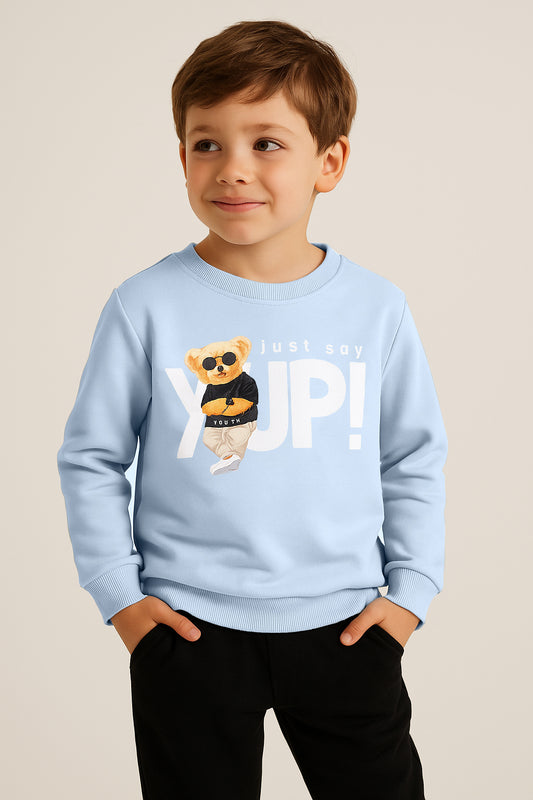 Boys' “Just Say YUP” Teddy Graphic Sweatshirt – Dusty Blue