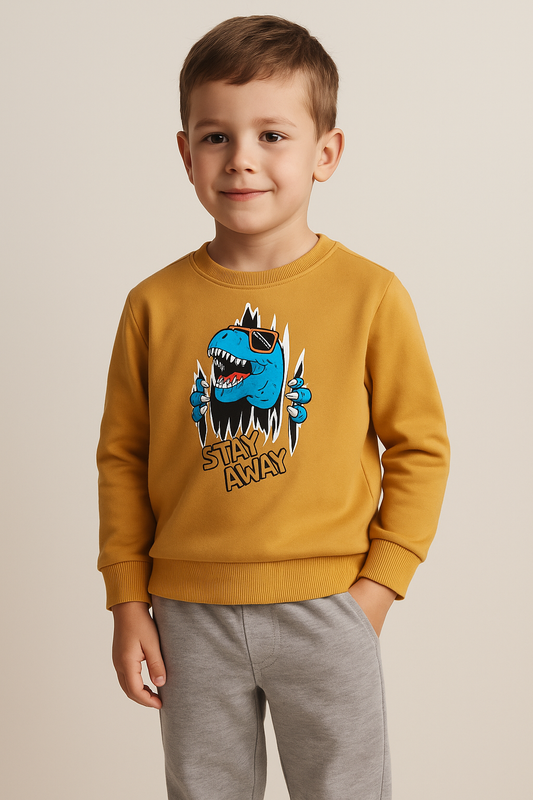 Boys' Mustard Yellow"Stay Away Dino" Graphic Sweatshirt