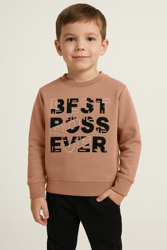 Boys' Brown "BEST BOSS EVER" Graphic Sweatshirt