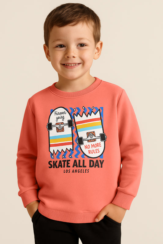 Boys' Coral "Skate All Day" Graphic Sweatshirt