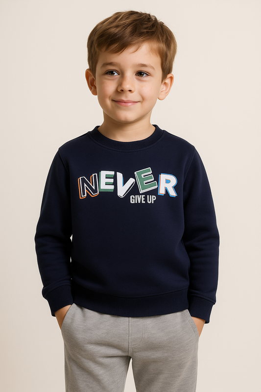 Boys' Navy "Never Give Up" Slogan Sweatshirt