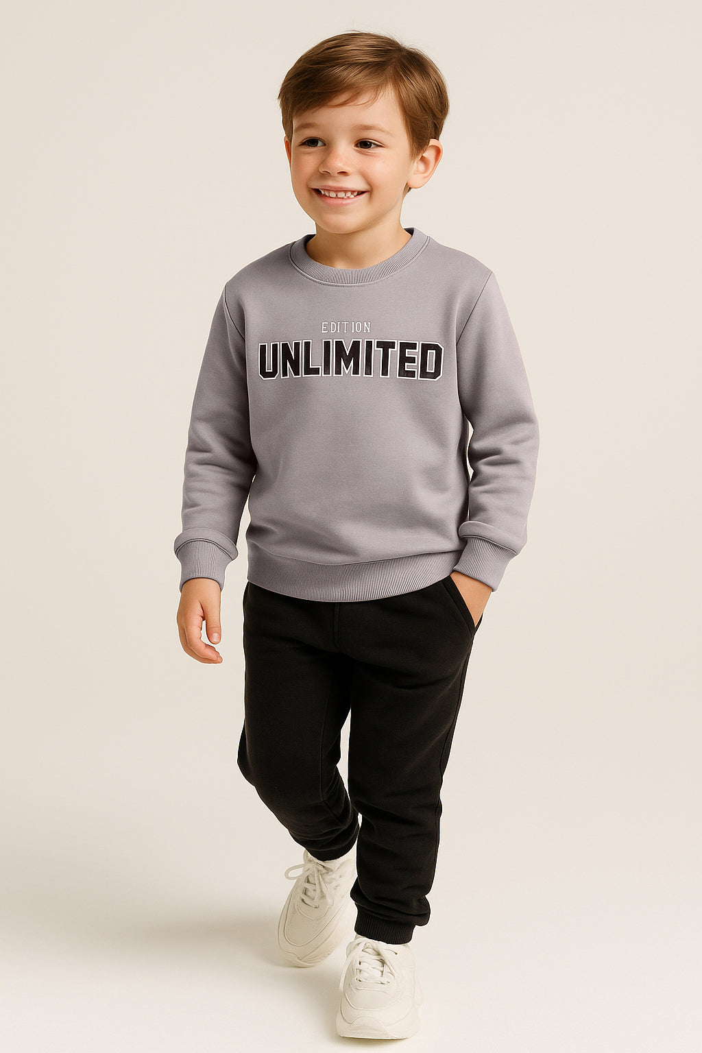 Boys' Beige "UNLIMITED Edition" Graphic Sweatshirt