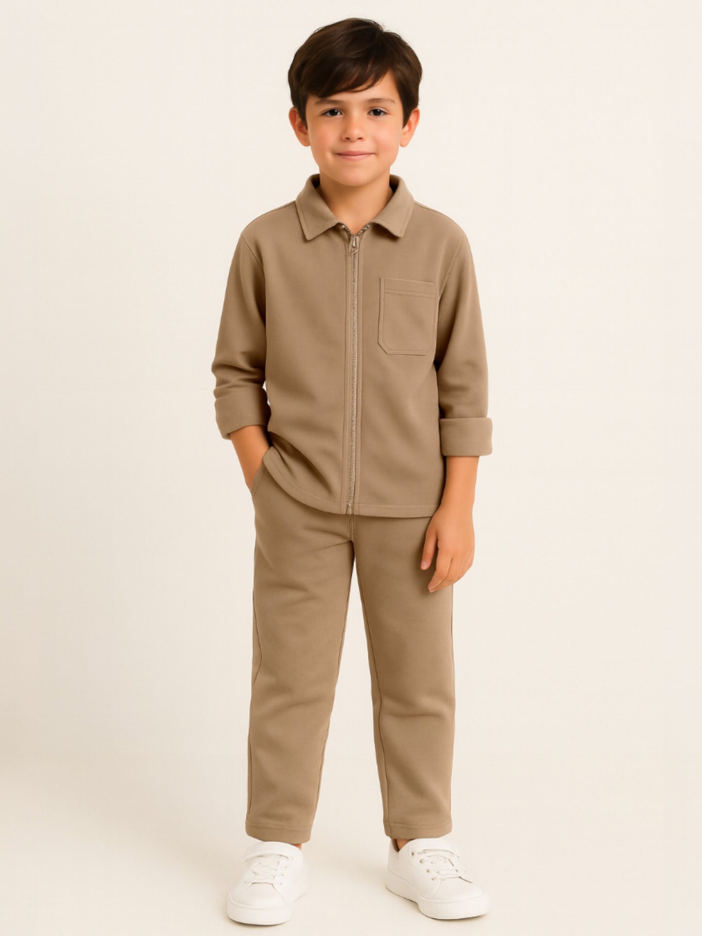 Boys’ Utility Jacket & Jogger Set – Beige