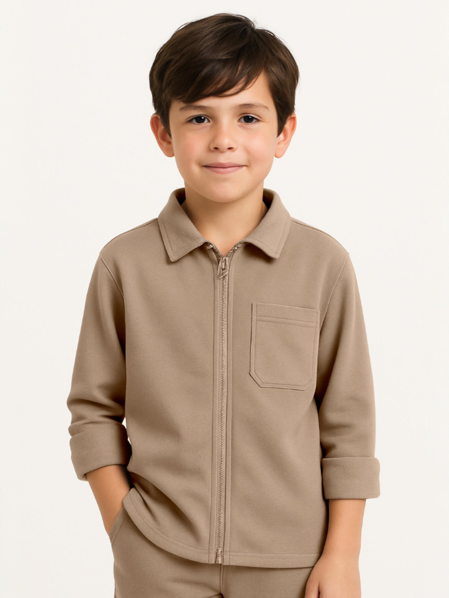 Boys’ Utility Jacket & Jogger Set – Beige