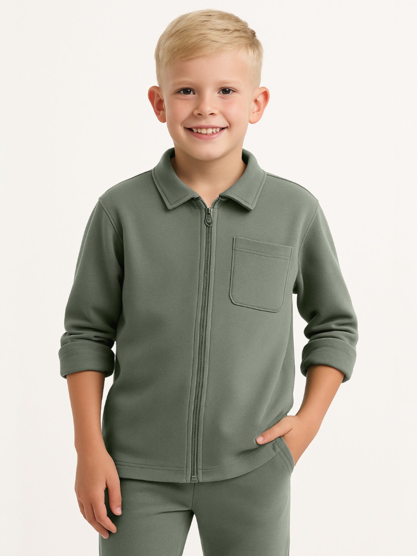 Boys’ Utility Jacket & Jogger Set – Lt Olive