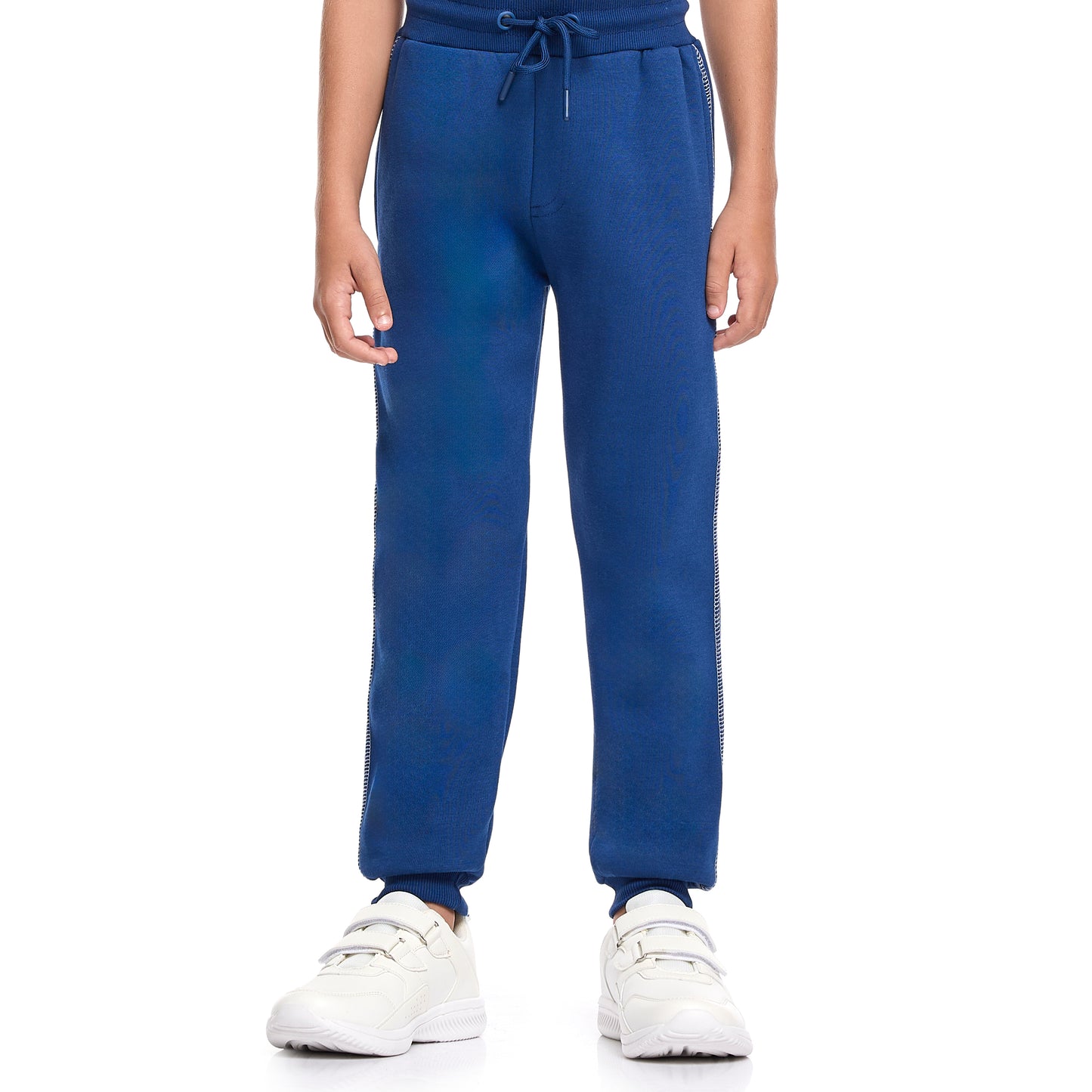 Boys Warm Cotton Fleece Set - White Long Sleeve Top & Navy Joggers