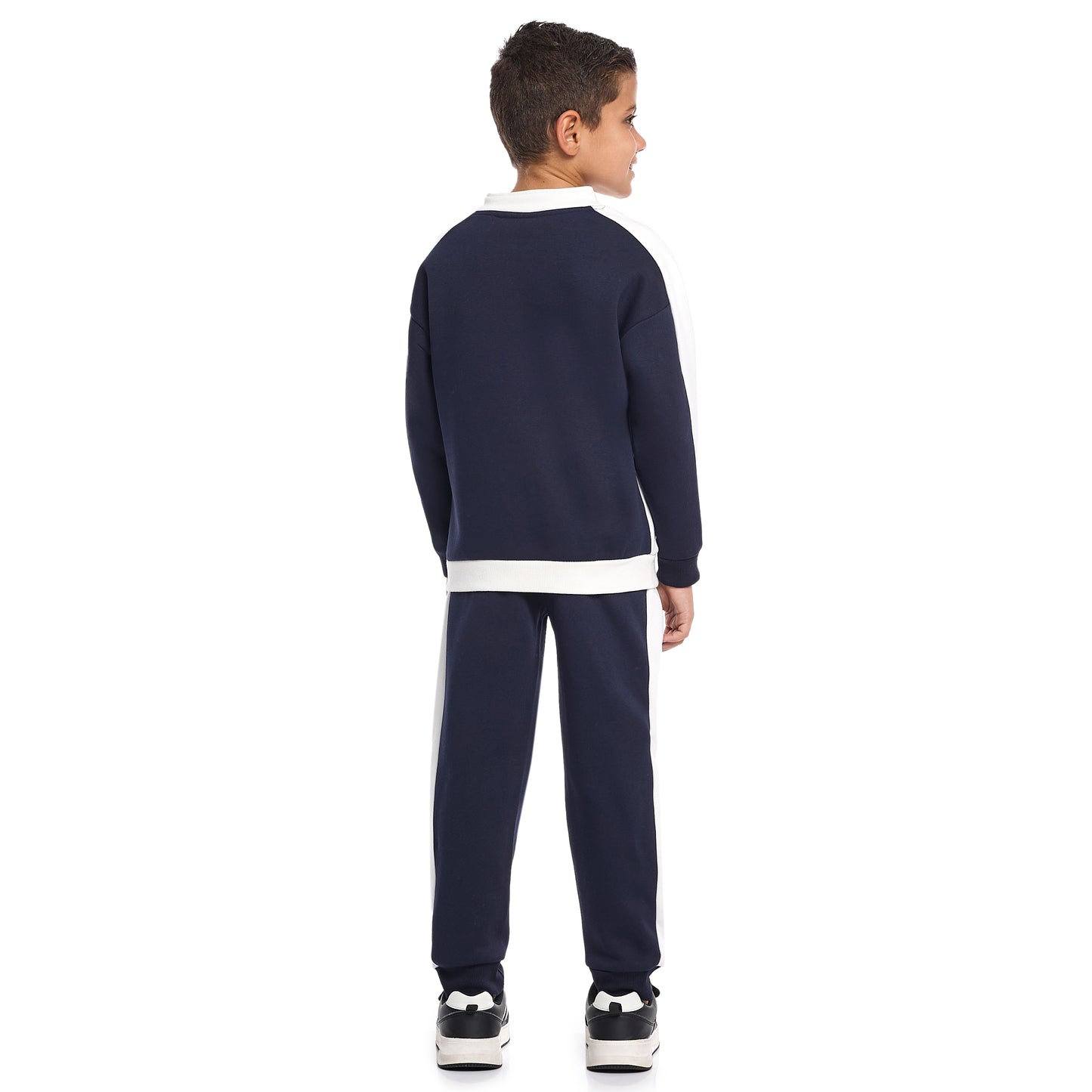 Boys Zip-Neck Colourblock Fleece Tracksuit - Navy & White