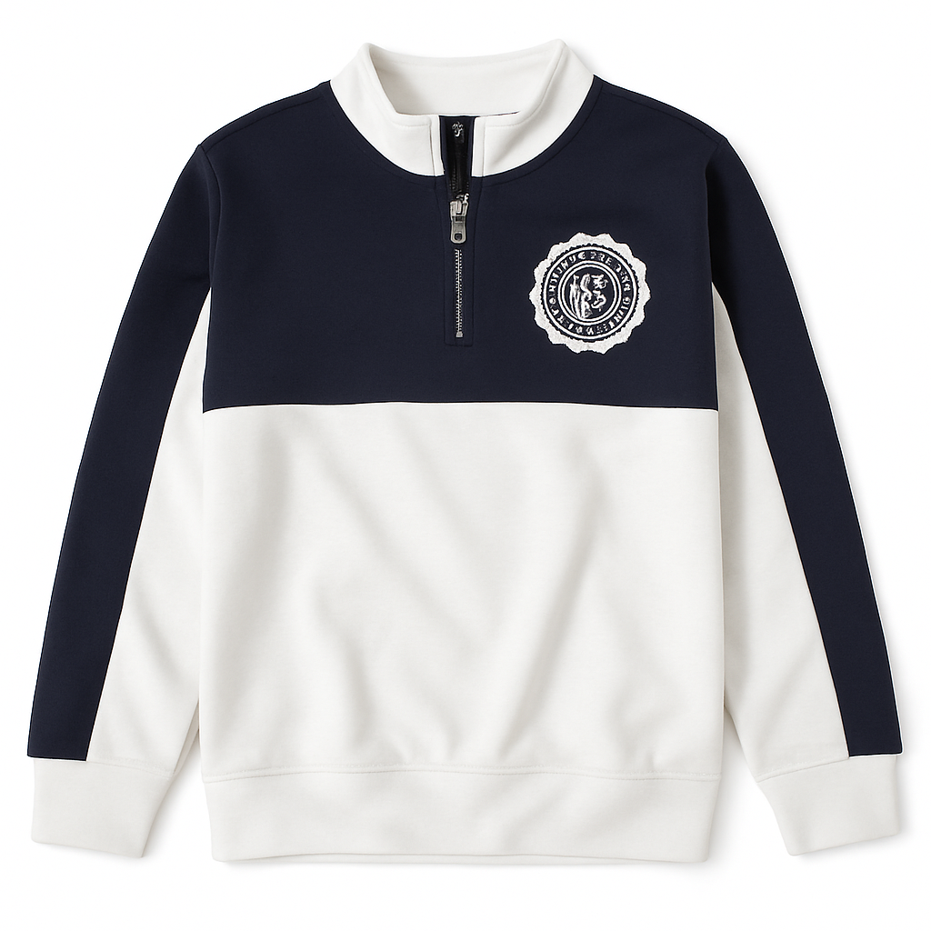 Boys Zip-Neck Colourblock Fleece Tracksuit - Navy & White
