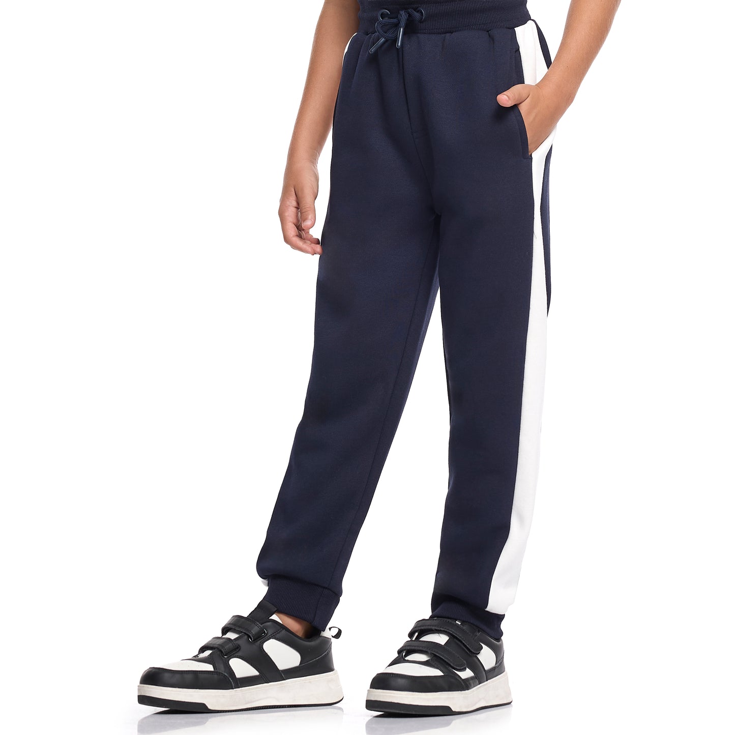 Boys Zip-Neck Colourblock Fleece Tracksuit - Navy & White