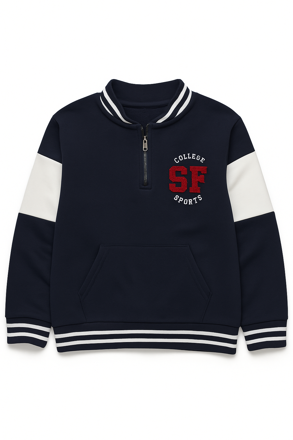 Boys Varsity Zip-Neck Fleece Tracksuit - Navy & White with SF Patch