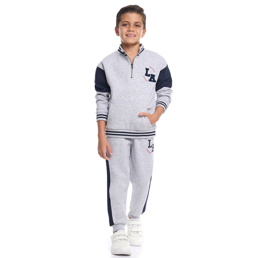 Boys LA Patch Zip-Neck Fleece Tracksuit - Light Grey