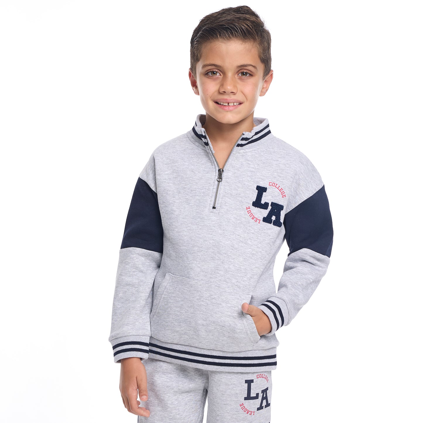 Boys LA Patch Zip-Neck Fleece Tracksuit - Light Grey