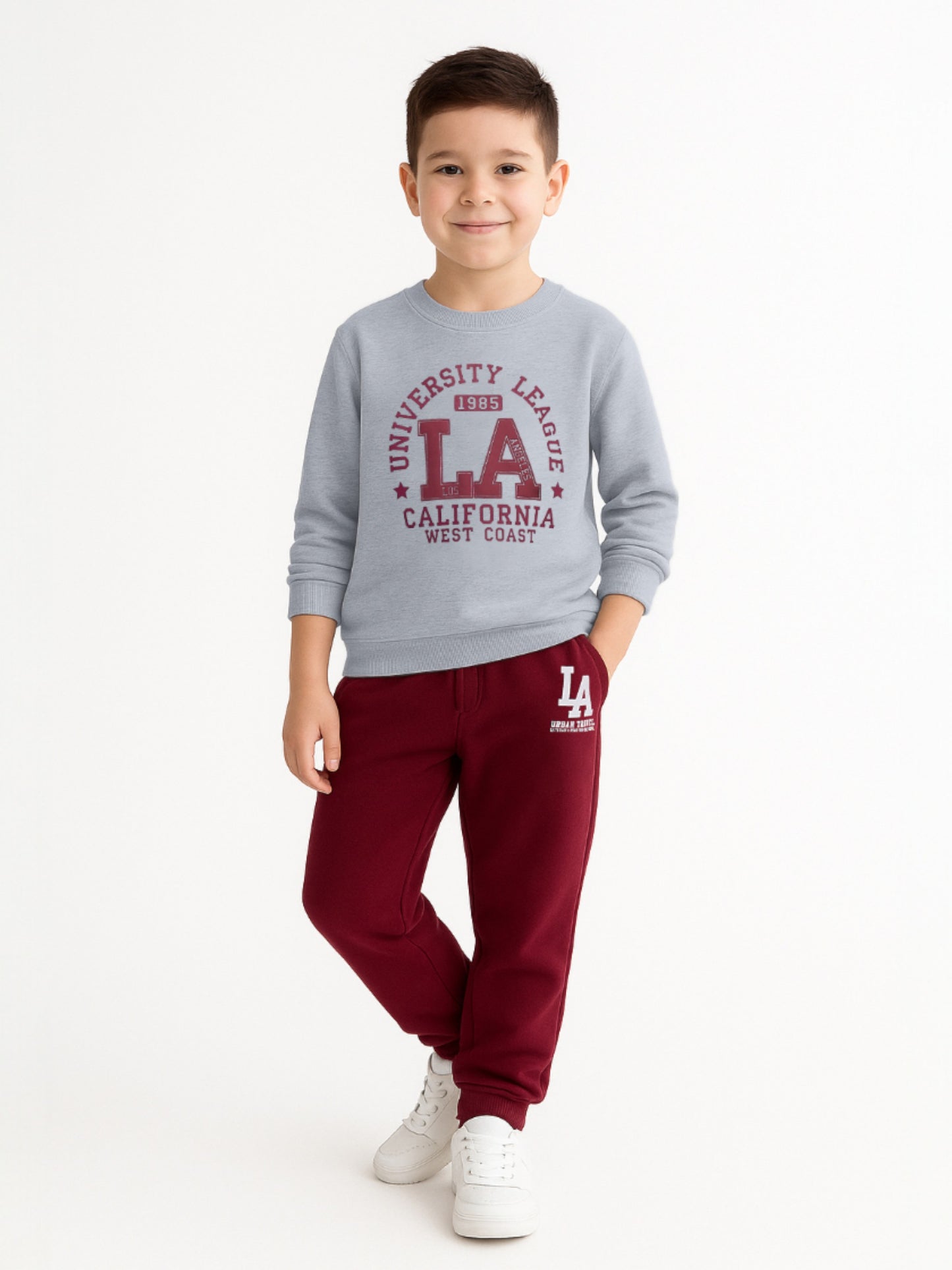 Boys TEXAS 98 Zip-Neck Fleece Tracksuit - Grey and Maroon